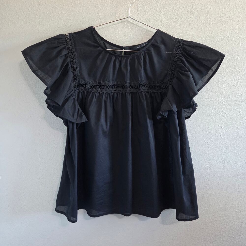 Marc New York Romantic Flutter Sleeve Top, Semi Sheer, Elegant, Medium Black